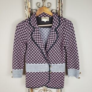 Anthro Lia Molly Gray/Pink Print Knit Cardigan Sz S